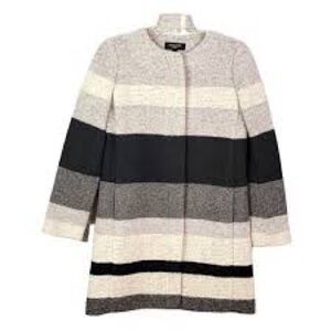 NWT Talbots Coat Women’s MP Gray/Black/White Gradient Striped Wool Hidden Button